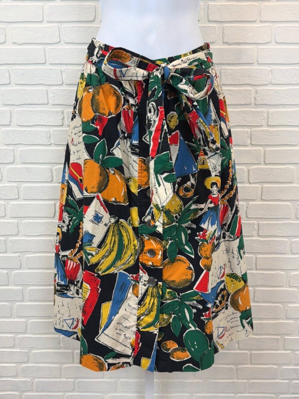 J.Crew Fruit & Postcard Print Cotton Midi Skirt Multi Size 4
